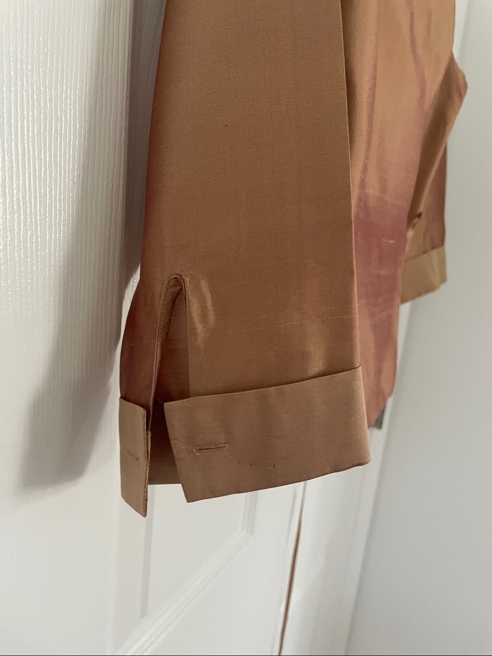 Ice Copper Silk Wrap-Front Button-Down top 3/4 sleeve Holiday Special Event sz10 - Picture 3 of 7